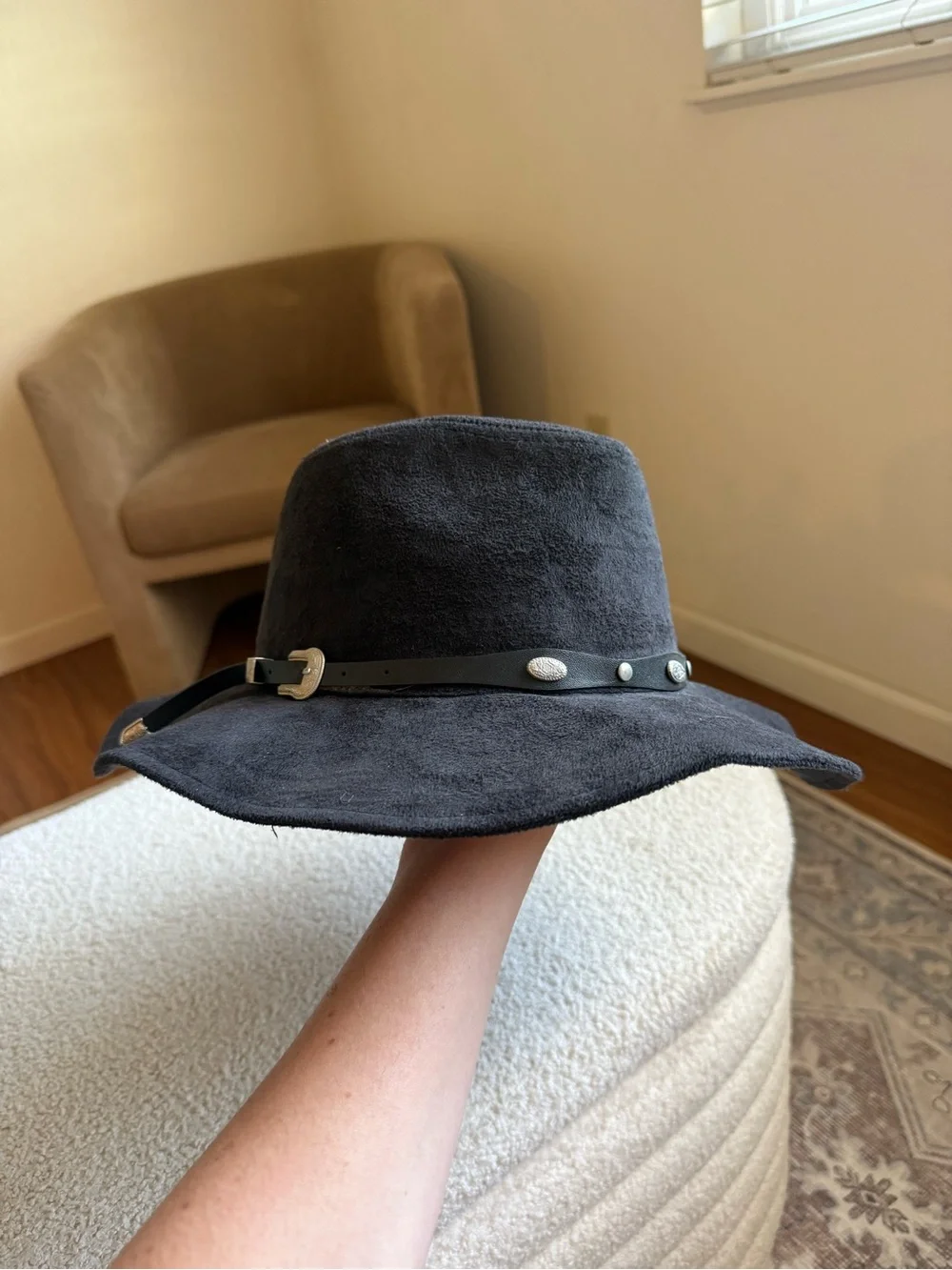 Black Felt Hat with studded Western style Leather Band